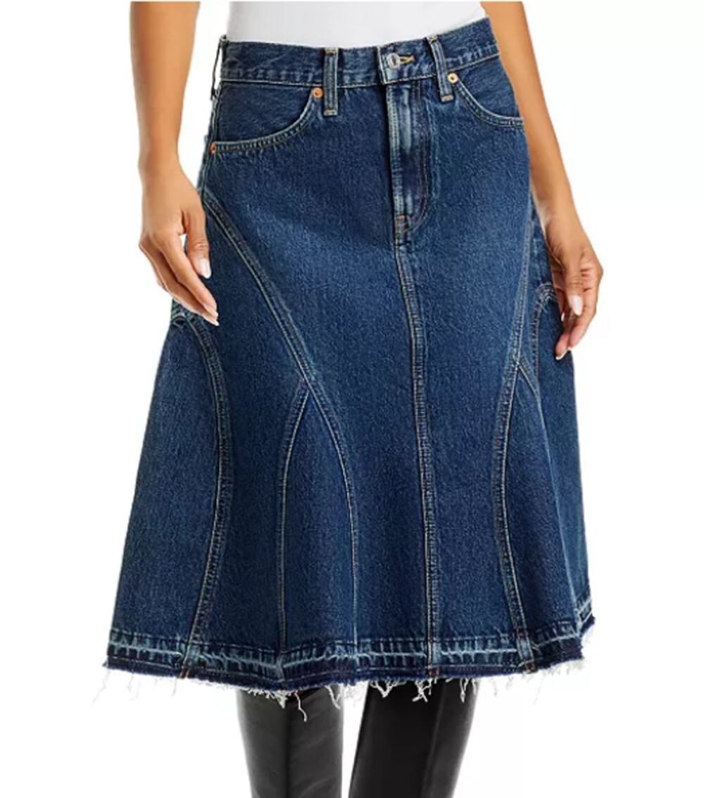 REDONE WOMENS SIZE 25 ENGINEERED DENIM JEAN SKIRT WHISKEY INDIGO BLUE NEW